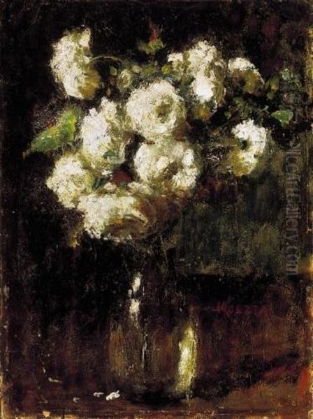 White Flowers In Vase by Jozsef Koszta