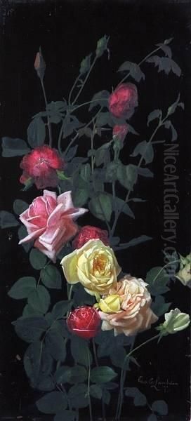 Still Life Of Pink, Red, And Yellow Roses by George Cochran Lambdin