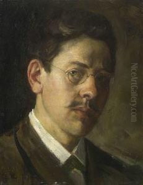 Bildnis Eines Jungen Mannes Mit Brille. by Wilhelm Leibl