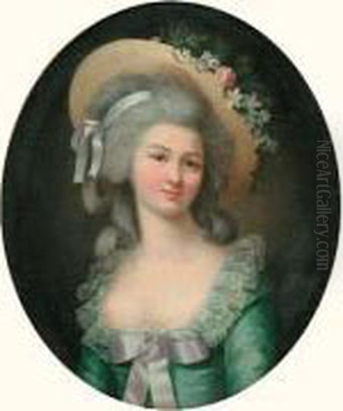 Portrait De Jeune Femme Au Chapeau Fleuri by Marie-Victoire Lemoine