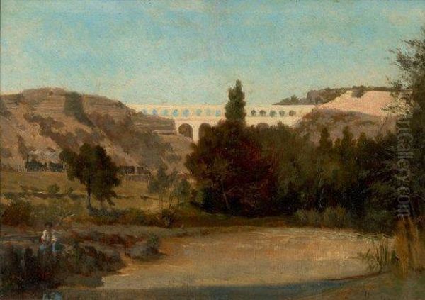 Aqueduc De Roquefavour Avec Passage D'un Train by Emile Loubon