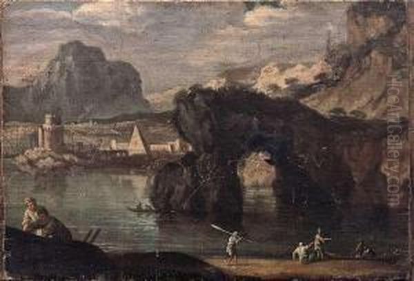 A Rocky Coast Withfigures by Adriaen Manglard