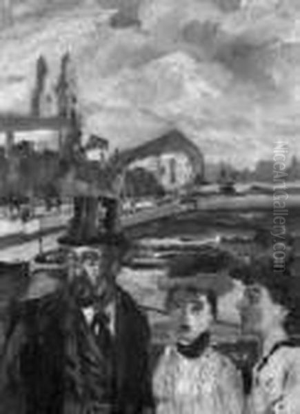 Zurich, Uferpromenade Mit Drei Personen by Max Mayrshofer