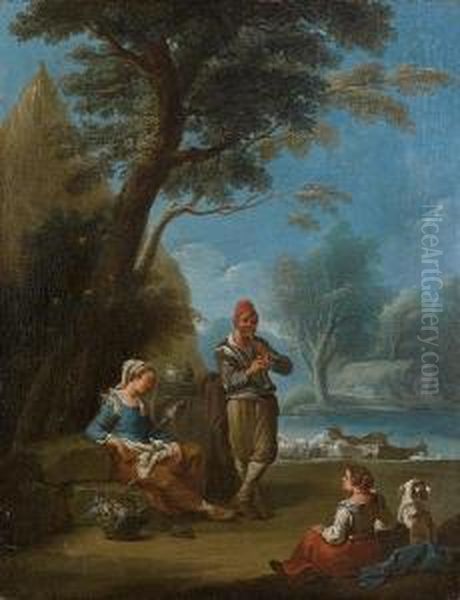 An Italianate Landscape With Peasants Makingmusic by Paolo Monaldi