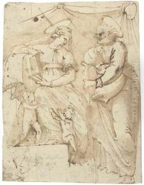 Avec Inscriptions Et Des Etudes De Plafond (verso) by Raffaello Motta