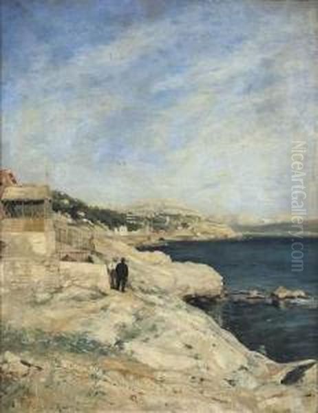 Promeneurs Sur La Corniche by Alphonse Moutte