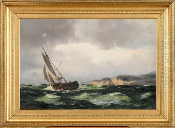 Seascape With Ships In A Stormy Weather by Johann Jens Neumann