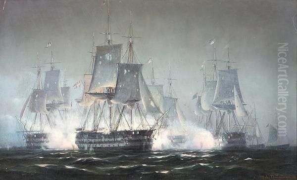 The 'prins Christian Frederik' In The Battle Of Zealand Point by Johann Jens Neumann