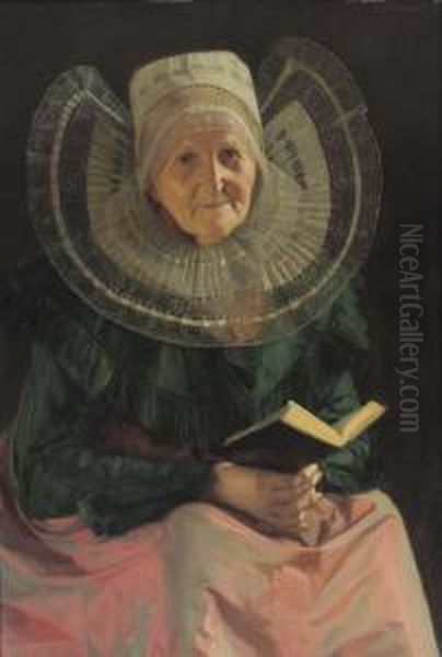 An Old Lady In Local Costume With A Songbook by Richard Nitsch