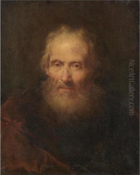 Portrait Of A Man, Head And Shoulders, Wearing A Red Cape by Giuseppe Nogari