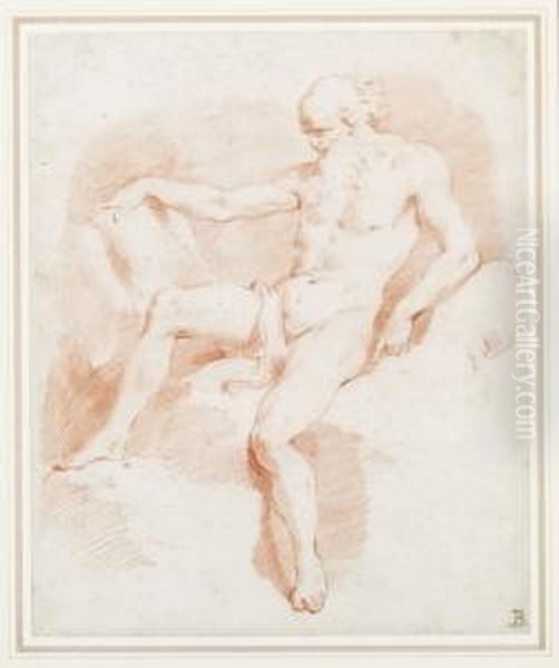 Nude Bearded Man Holding A Book by Pietro Antonio Novelli