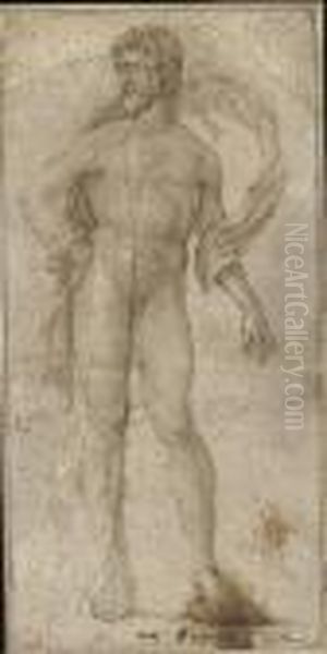 A Standing Male Nude by Marcantonio Raimondi