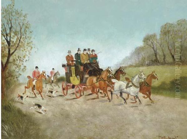 Huntsmen Passing A Coach On A Road; And A Companion Painting by Philip H. Rideout