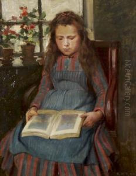 The Artists Daughter Asleep While Reading by Ernest Higgins Rigg