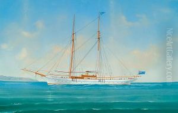 A Transitional Schooner Off A Headland by Luigi Roberto