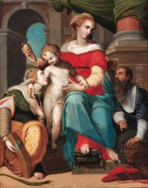 Madonna And Child With Saint Jerome And Saint Catherine by Orazio Samacchini