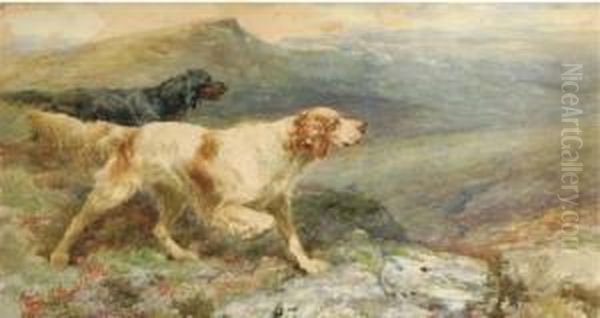 An English And A Gordon Setter On The Point by William Strutt