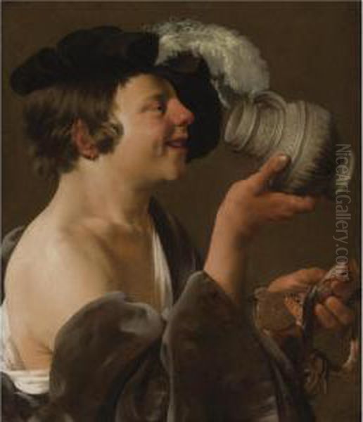 Boy In Profile, Drinking From A Tankard by Hendrick Terbrugghen