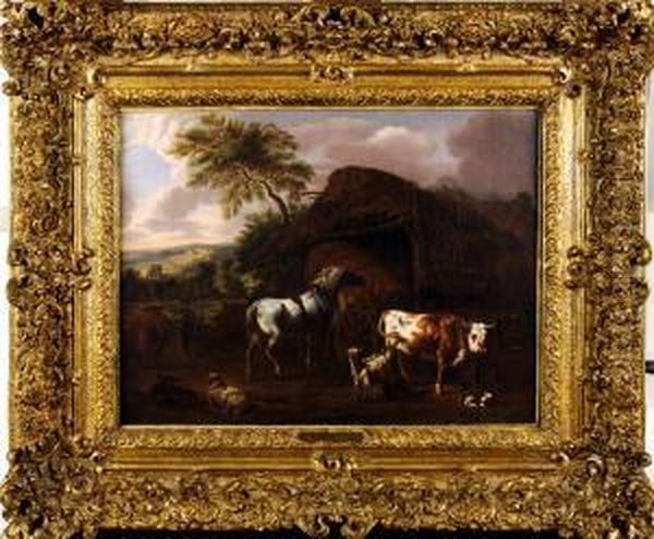 Paysage Avec Cheval Et Vache by Dirk van Bergen