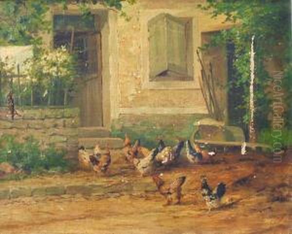 Gallinas En El Patio by Edmond Van Coppenolle