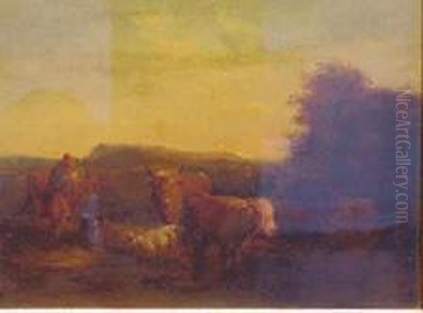 Drover In A Landscape With Cattle And A Goat by Simon van der Does