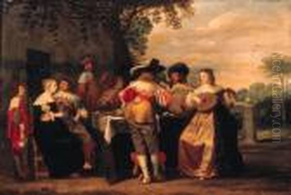 Elegant Company Merrymaking On A Terrace by Christoffel Jacobsz van der Lamen