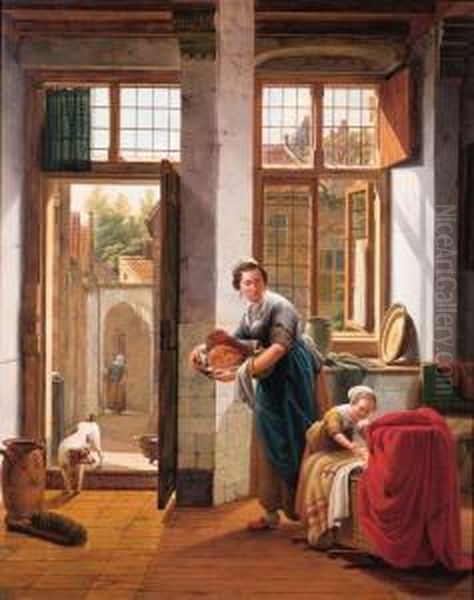 A Mother With Her Children In The Hall Of A Town House by Abraham van, I Strij