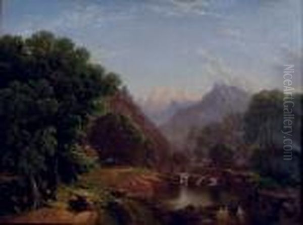 Summer Mountainscape With Figures by George W. Waters