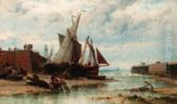 Fishing Boats In A French Harbour With The Tide On The Turn by Theodor Alexander Weber