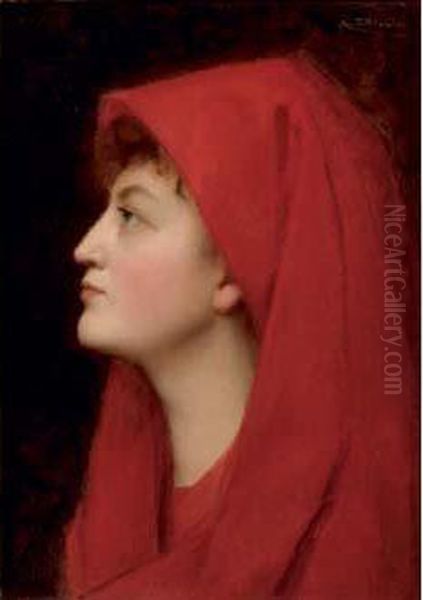 Portrait De Femme Au Chale Rouge by Augustin Zwiller