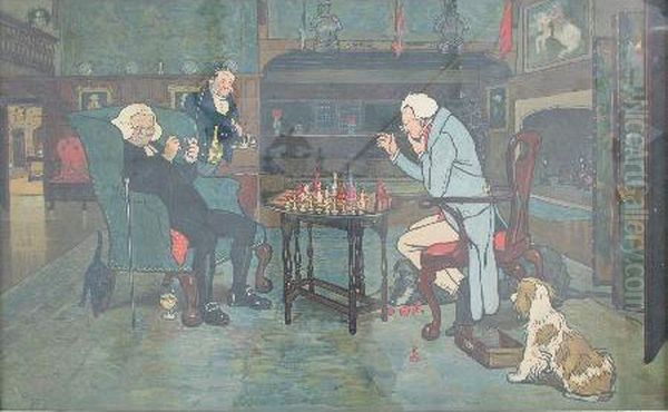 Of Interior Chess Scene by Cecil Charles Aldin