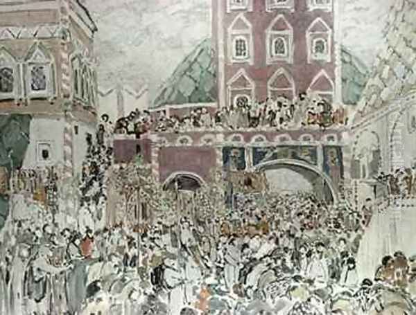 Scenery sketches for Musorgskys opera Boris Godunov depicting the Novodevichy Monastery by Aleksandr Jakovlevic Golovin