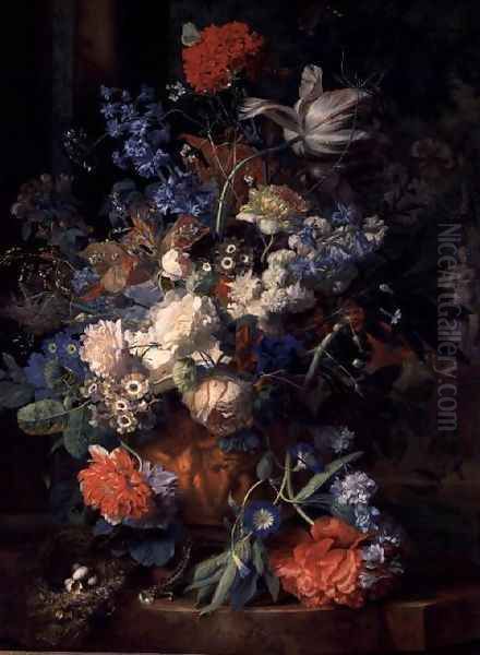 Bouquet of Flowers in a Landscape by Jan Van Huysum