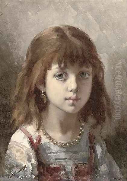 Portrait of the artist's daughter by Alexei Alexeivich Harlamoff