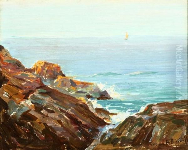 California Coastal With Sailboat by Franz Bischoff