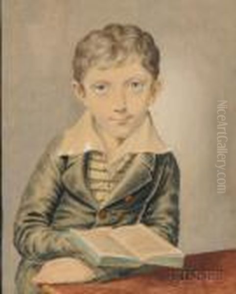 Portrait Of A Boy Holding A Book. by Louis Leopold Boilly