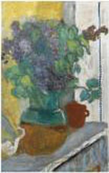 Lilas Mauve Dans Un Vase De Terre Jaune Et Vert by Pierre Bonnard