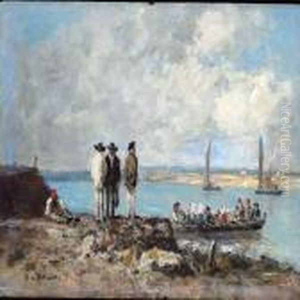 Le Bac Plougastel by Eugene Boudin