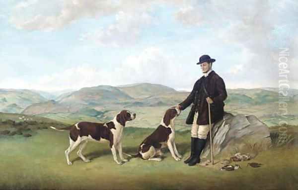 A huntsman with pointers on a moor by Edwin Frederick Holt