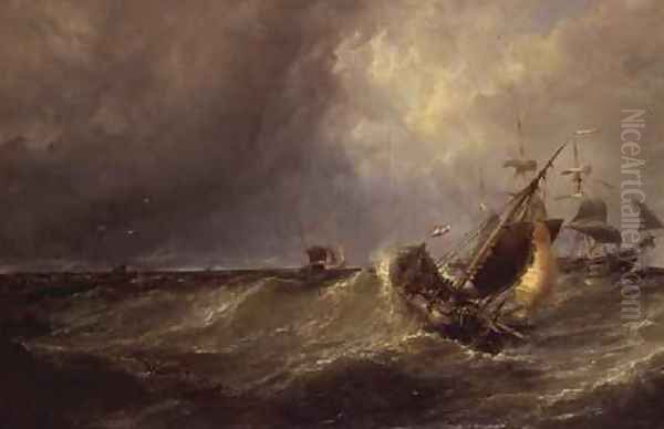 A Dutch Fishing Boat Entering Calais Harbour by Edwin Hayes