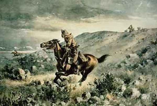 Pony Express pursued by Indians by Henry W. Hansen