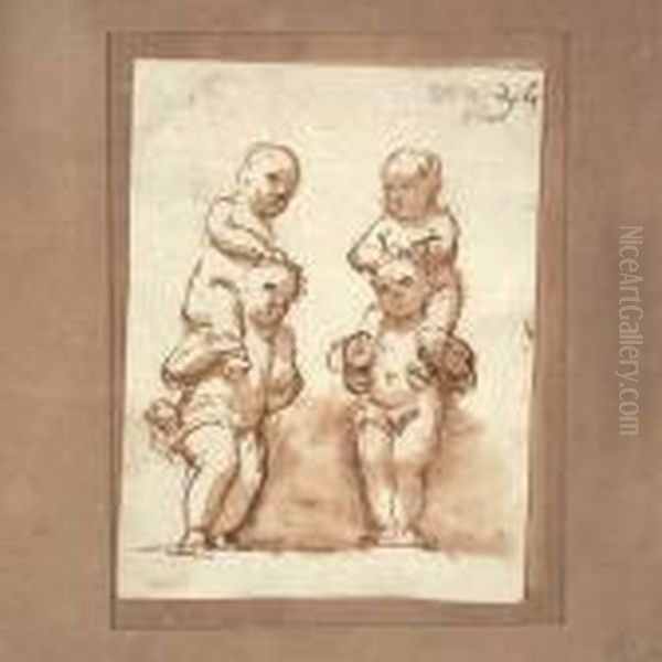 Sketch Of Boys by Luca Cambiaso