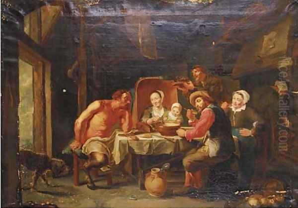 A satyr and peasants feasting by Jacob Jordaens