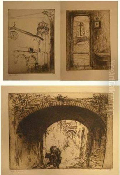 Pise, San Nicola ; San 
Gimignano, La Sacristie De Santa Fina ; Sienne, Ghetto, Calle Della 
Manna. (planches De La Suite Impressions D'italie). 1906. by Edgar Chahine