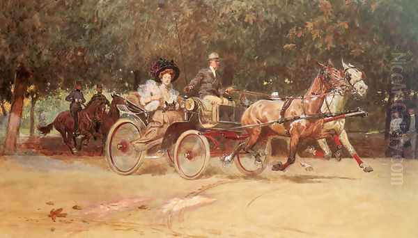 Mrs. Sacher's Carriage In The Hauptallee Of The Prater, Vienna by Ludwig Koch