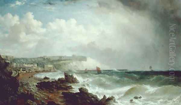 Ventnor Isle of Wight from the Beach Approaching Squall by William Adolphu Knell