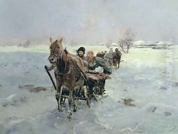 Sleighs in a Winter Landscape by Janina Konarsky