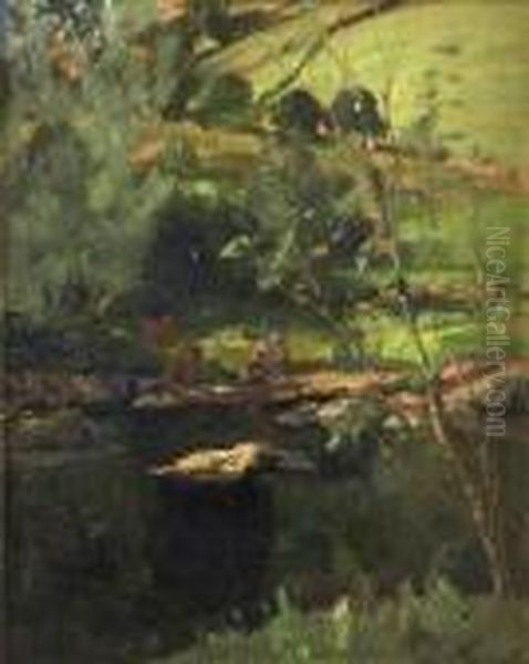 River Landscape With Cattle Watering by James Humbert Craig