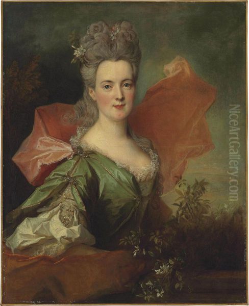 Portrait Of A Lady In A Green Silk Dress by Nicolas de Largillierre