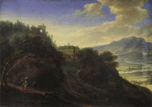 Berglandschaft Mit Einem Schloss by Jean Louis (Marnette) De Marne